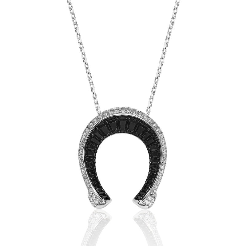 Jorrio Handmade Classic horseshoe Sterling Silver Diamond Necklace