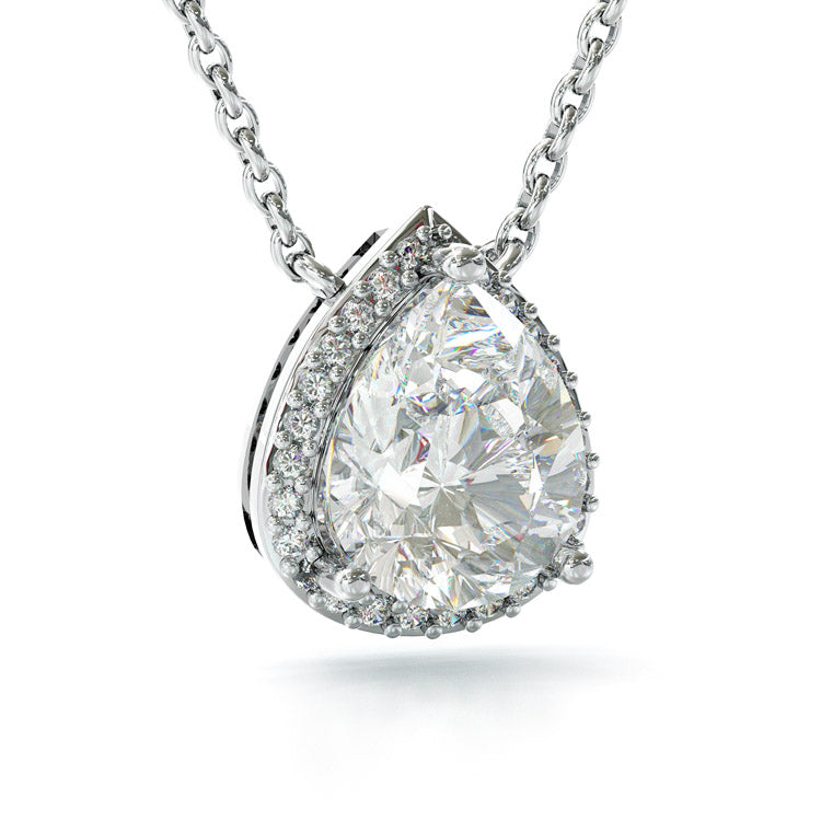 Jorrio 3ct pear cut halo elegant sterling silver necklace