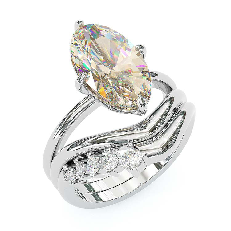 Jorrio handmade 5ct champagne oval cut brilliant sterling silver wedding bridal ring set