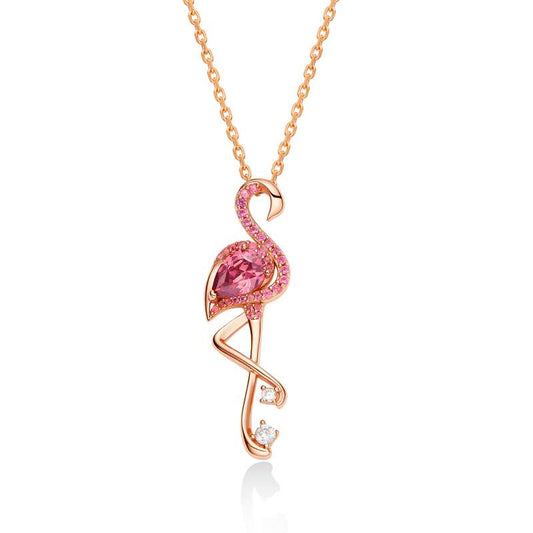 Jorrio Handmade Pink Flamingo Sterling Silver Diamond Necklace