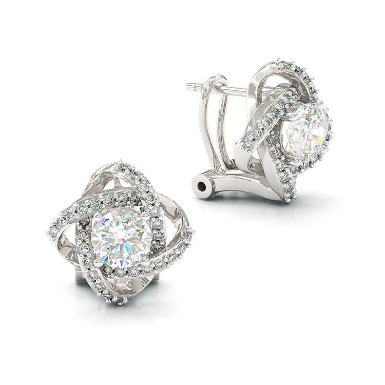 Jorrio handmade white four leaf clover halo round diamond sterling silver earrings
