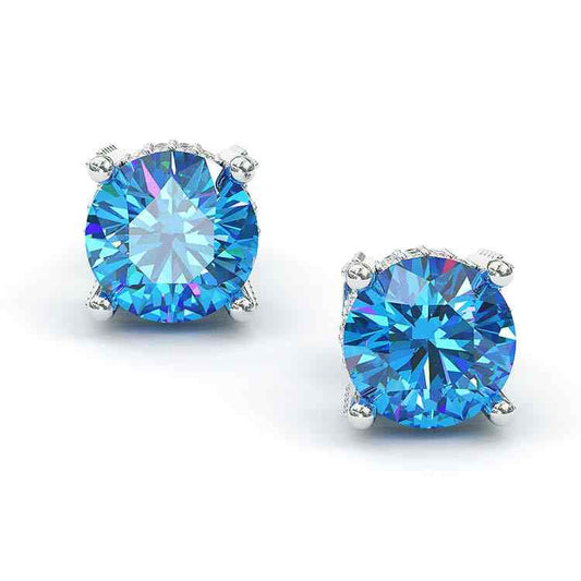 Jorrio handmade aquamarine round cut sterling silver diamond earrings