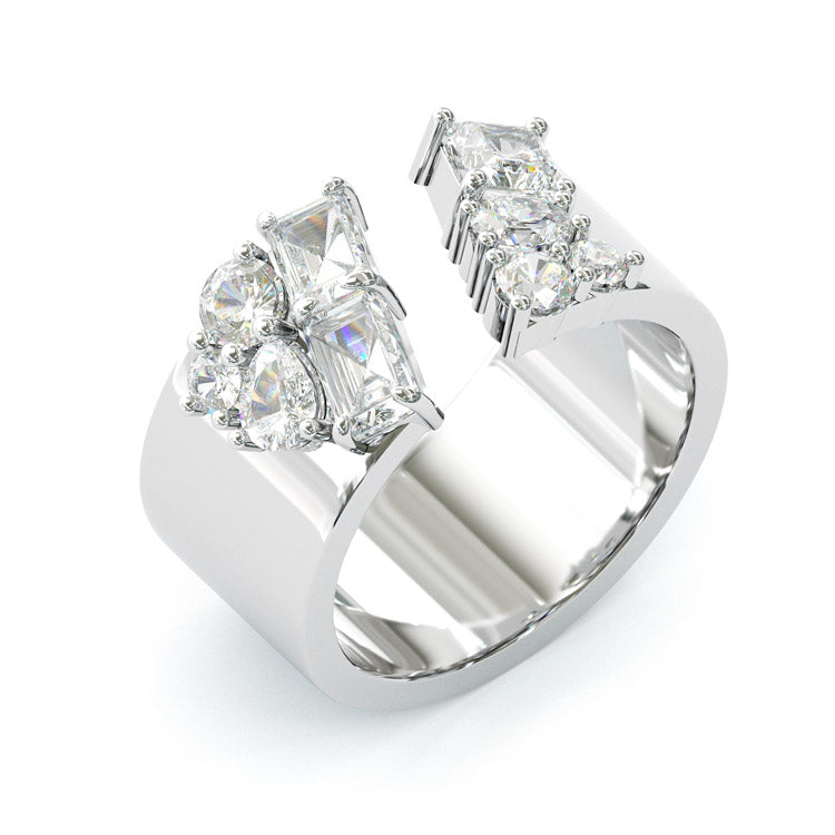 Jorrio gold open-front multi-cut 9-stones unique sterling silver ring