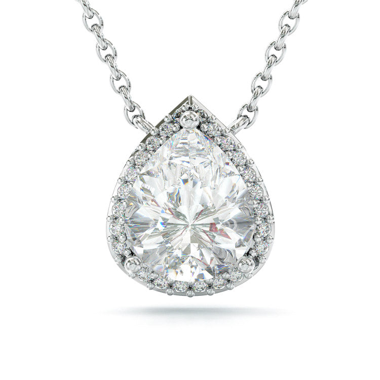 Jorrio 3ct pear cut halo elegant sterling silver necklace
