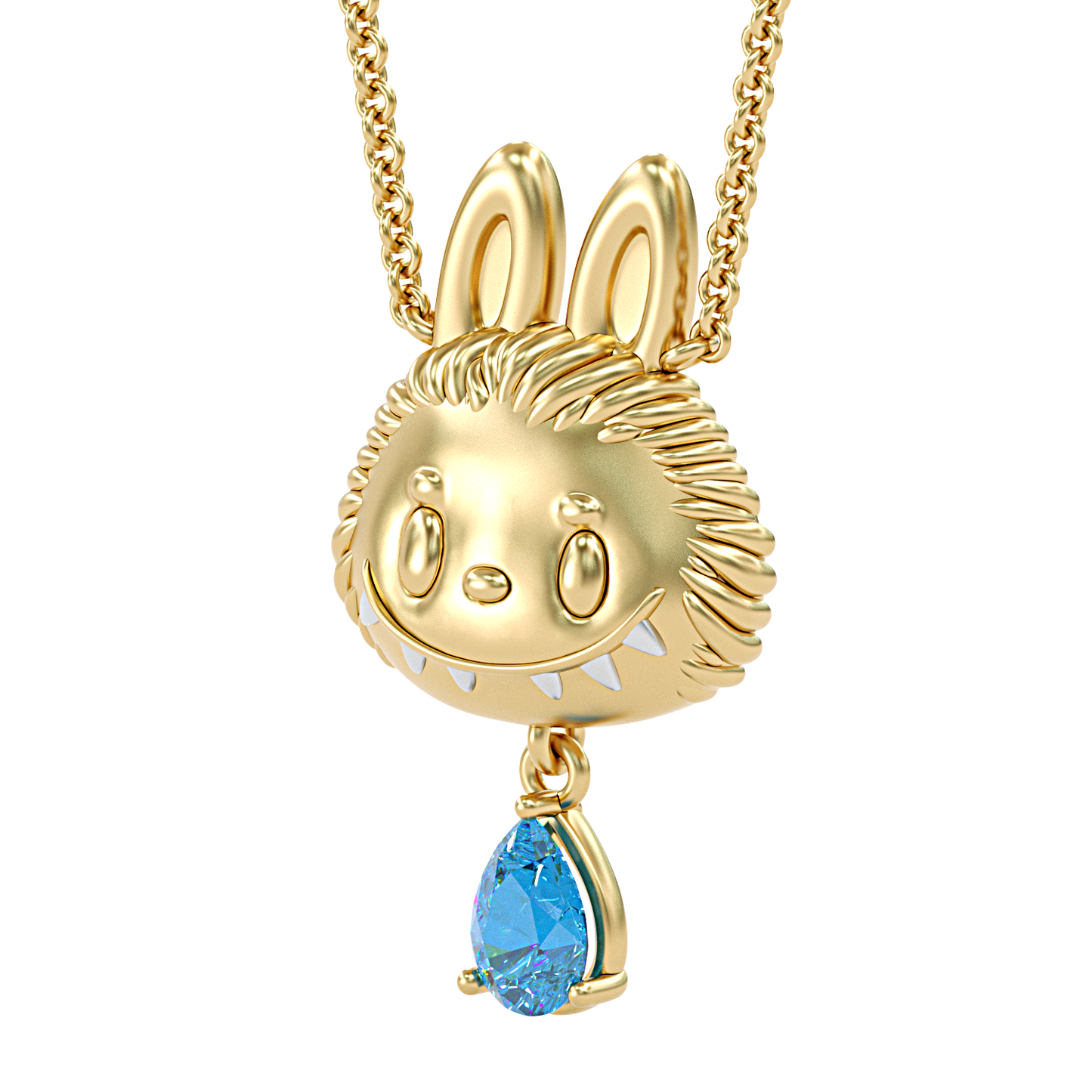 Jorrio handmade grinning elf pear shaped pendant sterling silver necklace