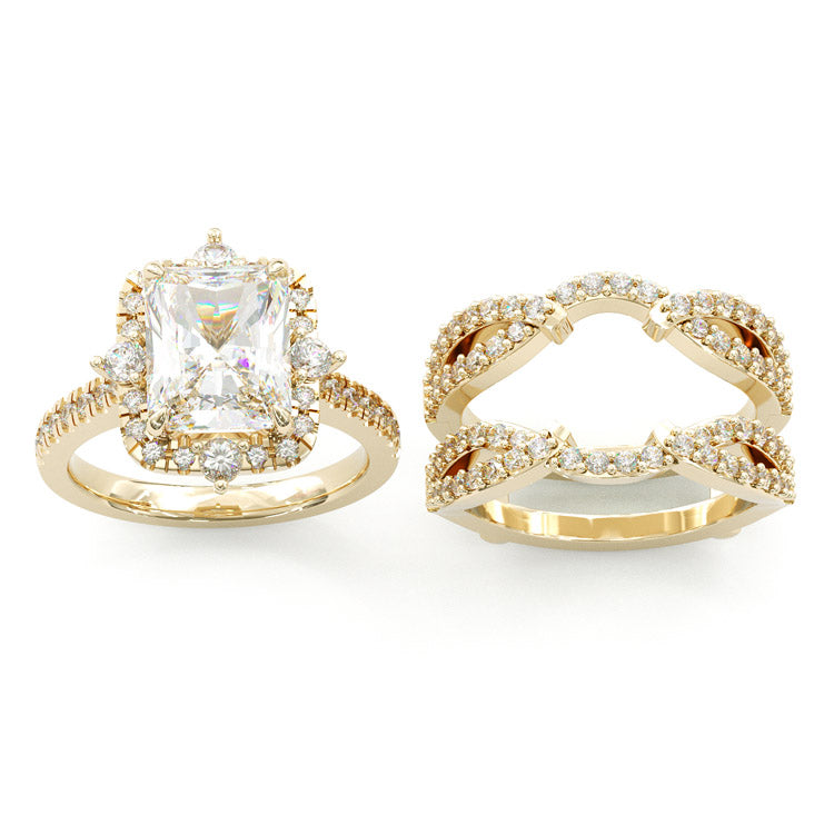 Jorrio handmade 3 ct radiant cut vintage 2pcs sterling silver wedding ring set