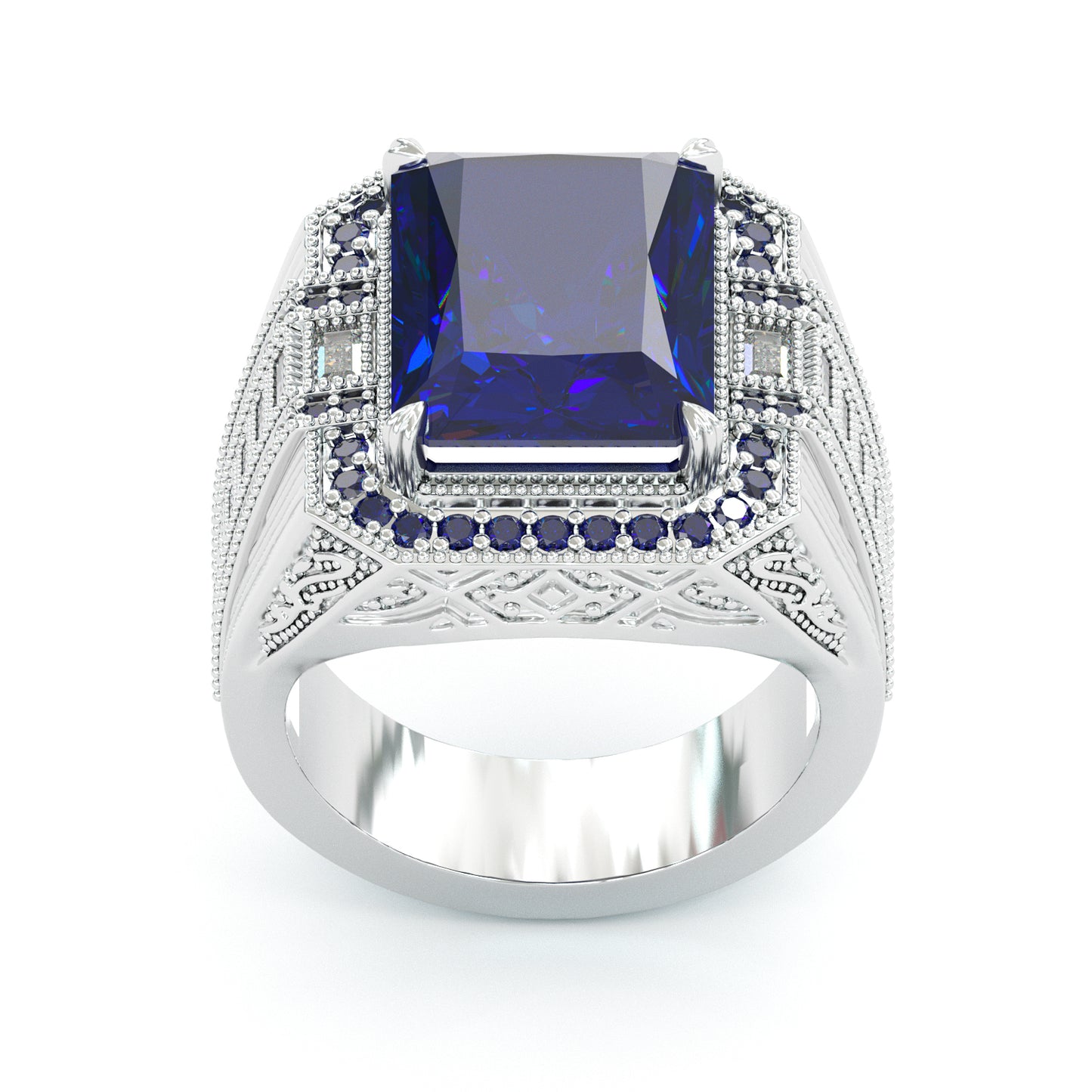 Jorrio handmade vintage-style radiant cut blue sapphire men’s ring