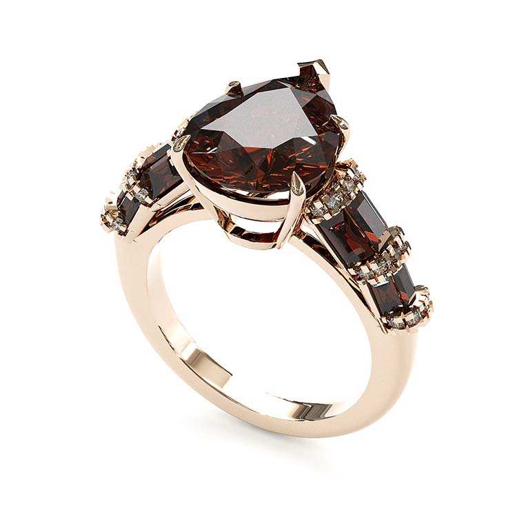 Jorrio handmade 4 ct D coffee pear cut vintage sterling silver engagement ring