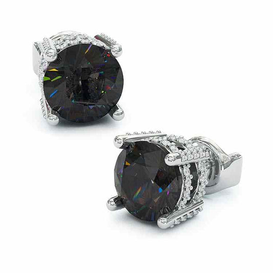 Jorrio handmade black round cut sterling silver diamond earrings