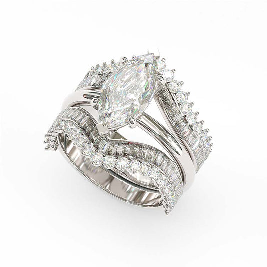 Jorrio handmade 3 ct marquise cut 3 pcs vintage diamond sterling silver wedding bridal ring set