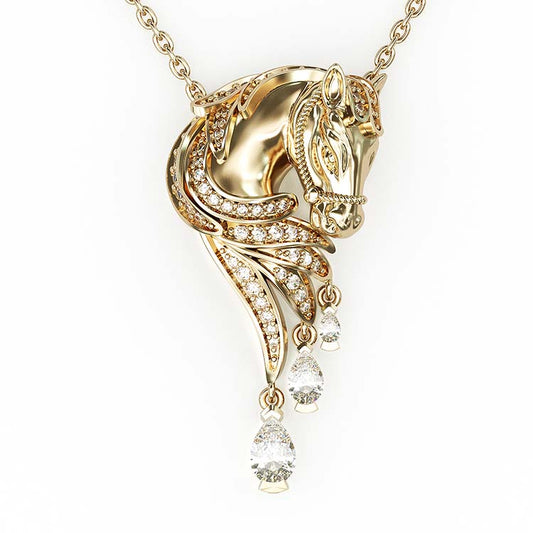 Jorrio Handmade Gold Classic Horse Sterling Silver Diamond Necklace