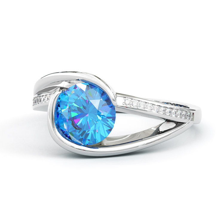 Jorrio unique 3ct blue topaz round cut sterling silver ring