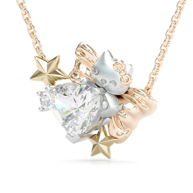 Jorrio lovely 2ct heart cut hello kitty sterling silver necklace