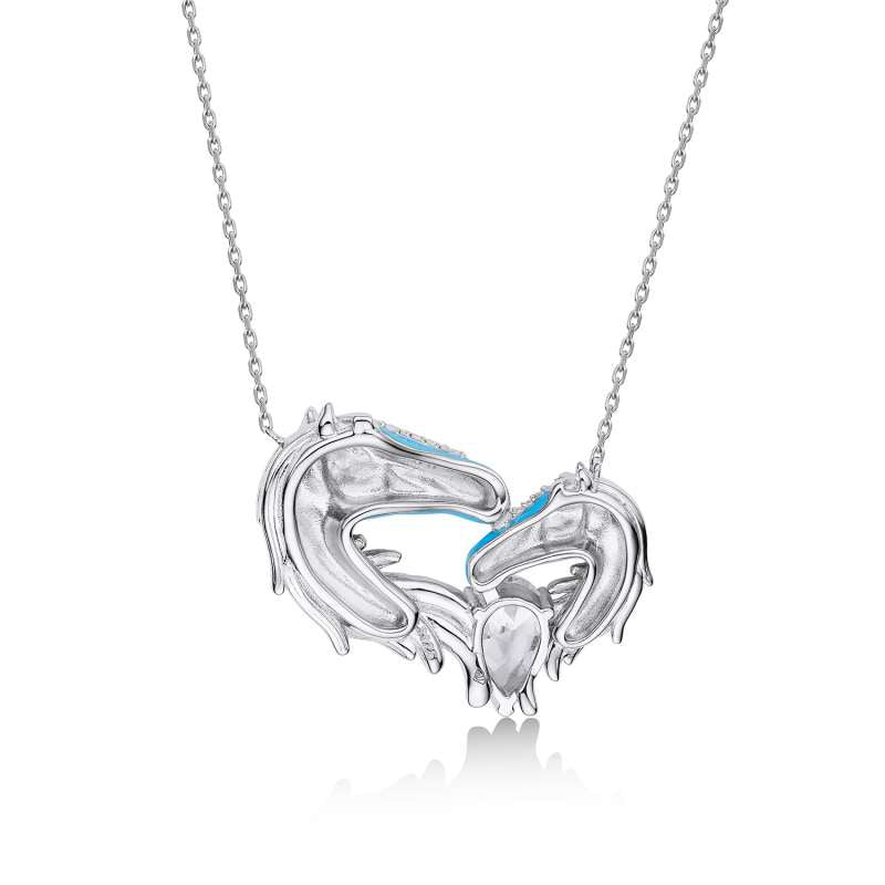 Jorrio Handmade Heart Double Horse Sterling Silver Diamond Necklace