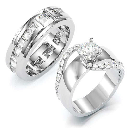 Jorrio handmade white vintage sterling silver anniversary couple rings