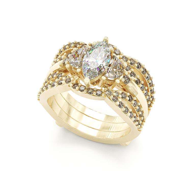 Jorrio handmade 1 ct gold marquise cut 2 pieces vintage sterling silver bridal ring set
