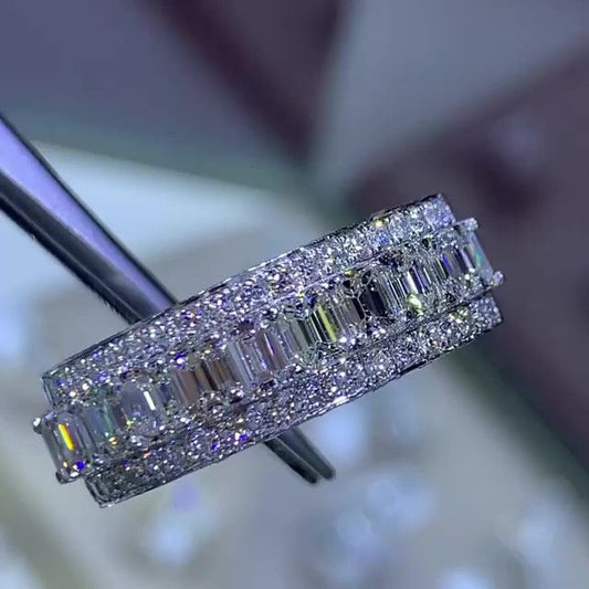 Jorrio Handmade Emerald Cut Sterling Silver Eternity Women's Band Wedding Ring