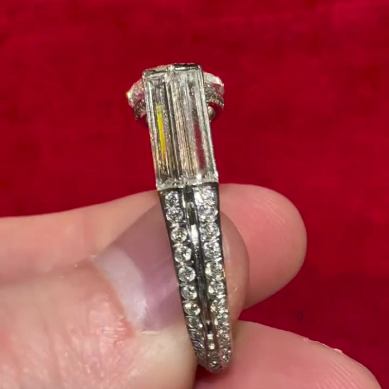 Jorrio handmade bold & luxury oval cut sparkling pavé band sterling silver ring