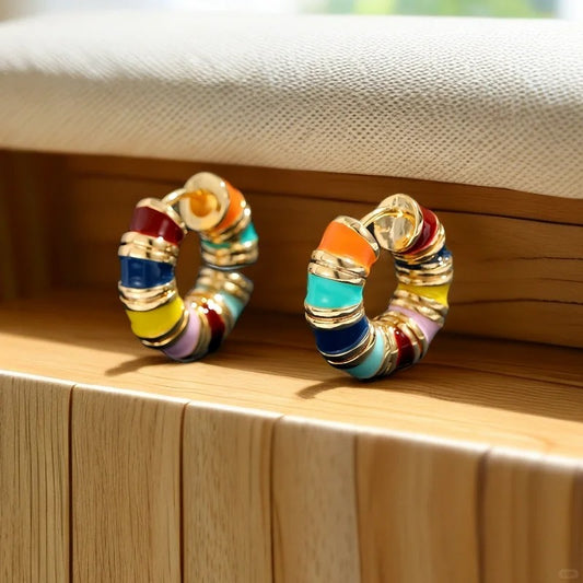 Jorrio handmade enamel colorful hoop fashion earrings