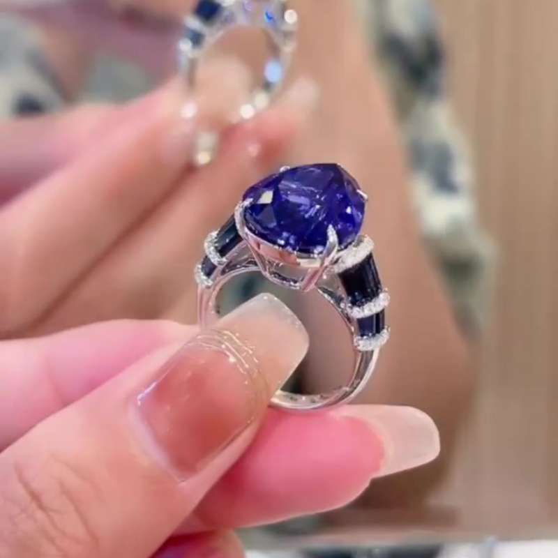 Jorrio handmade 4 ct sapphire pear cut vintage sterling silver engagement ring