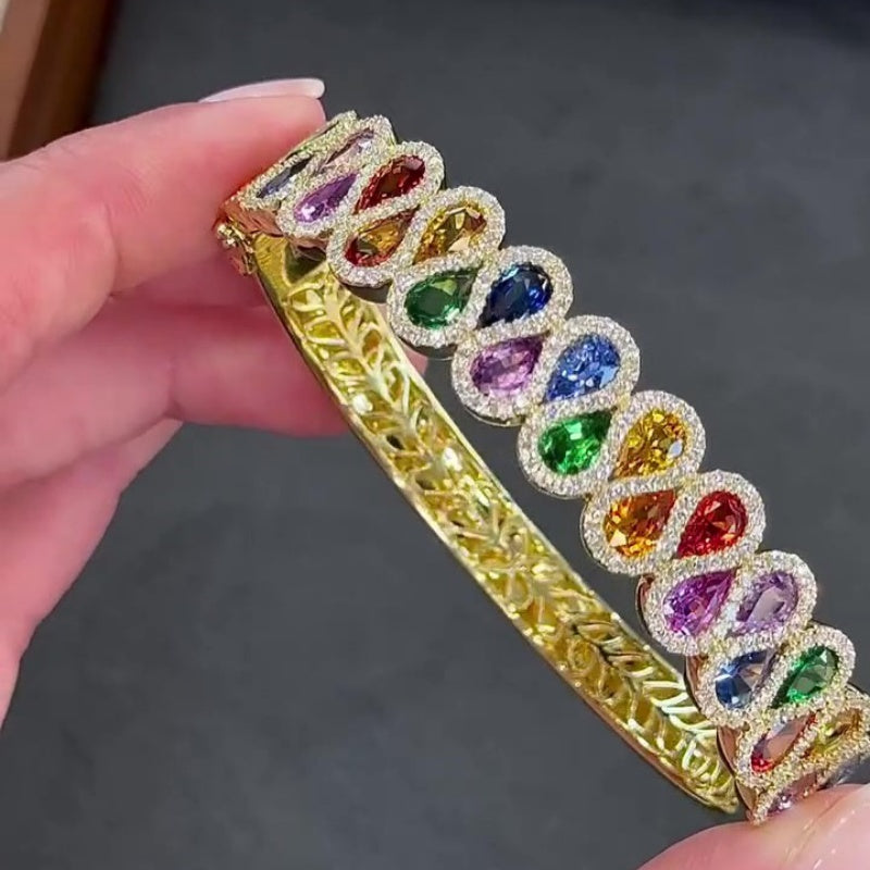 Jorrio handmade elegant rainbow teardrop gemstone bracelet