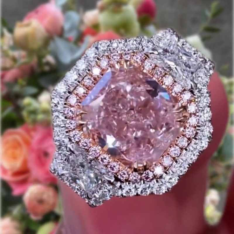Jorrio 3.5ct radiant cut pink wedding ring sterling silver engagement anniversary ring
