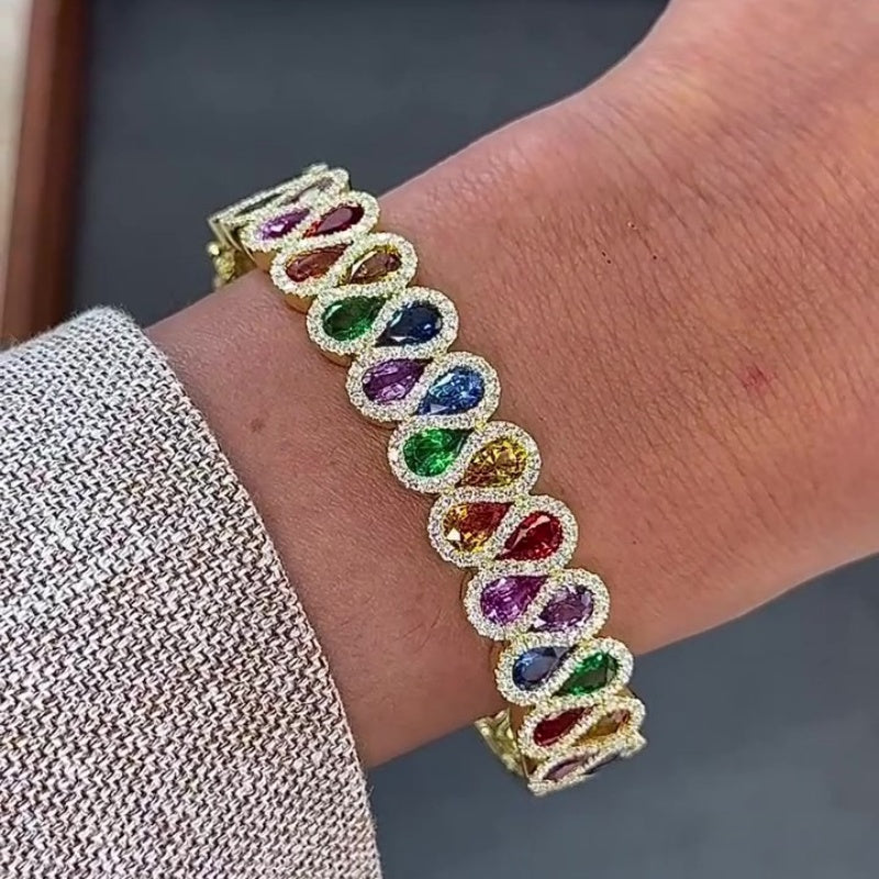 Jorrio handmade elegant rainbow teardrop gemstone bracelet
