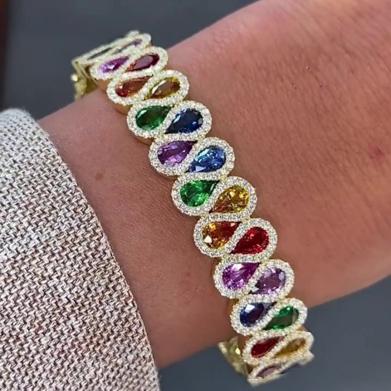 Jorrio handmade elegant rainbow teardrop gemstone bracelet