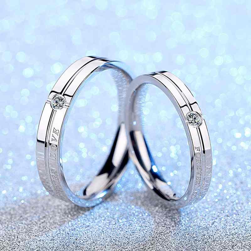 Jorrio Handmade Round Cut Forever Love Sterling Silver Couple Rings
