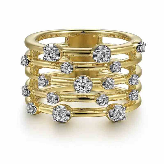 Jorrio handmade gold round cut multi row vintage women's band ring