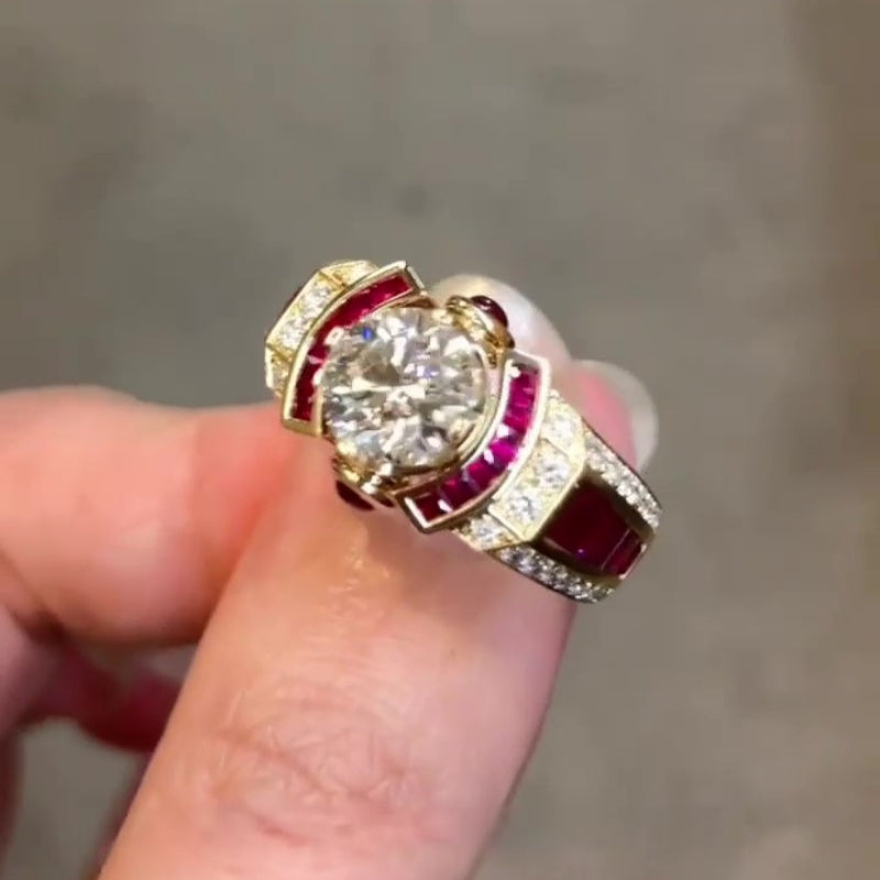Jorrio handmade classic yet bold round cut ruby halo men's ring