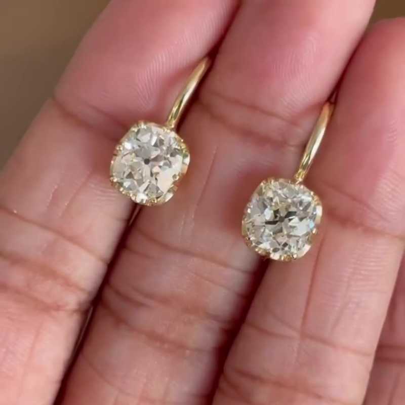 Jorrio handmade 2 ct gold cushion cut diamond sterling silver stud earrings