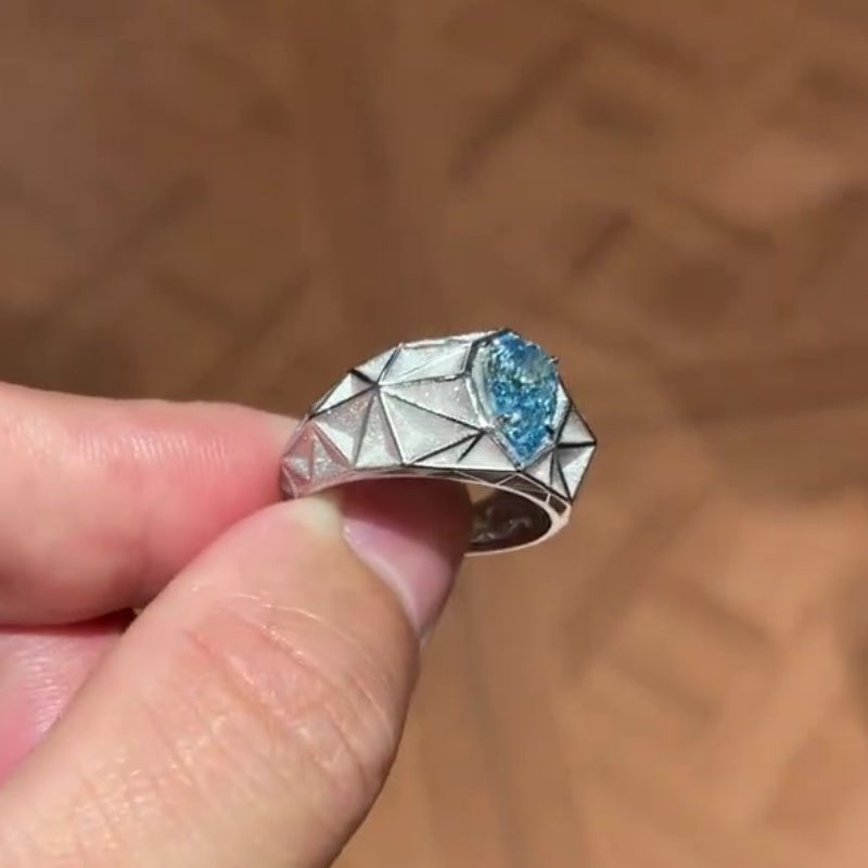 Jorrio handmade pear-shaped aqua blue architectural style men’s ring