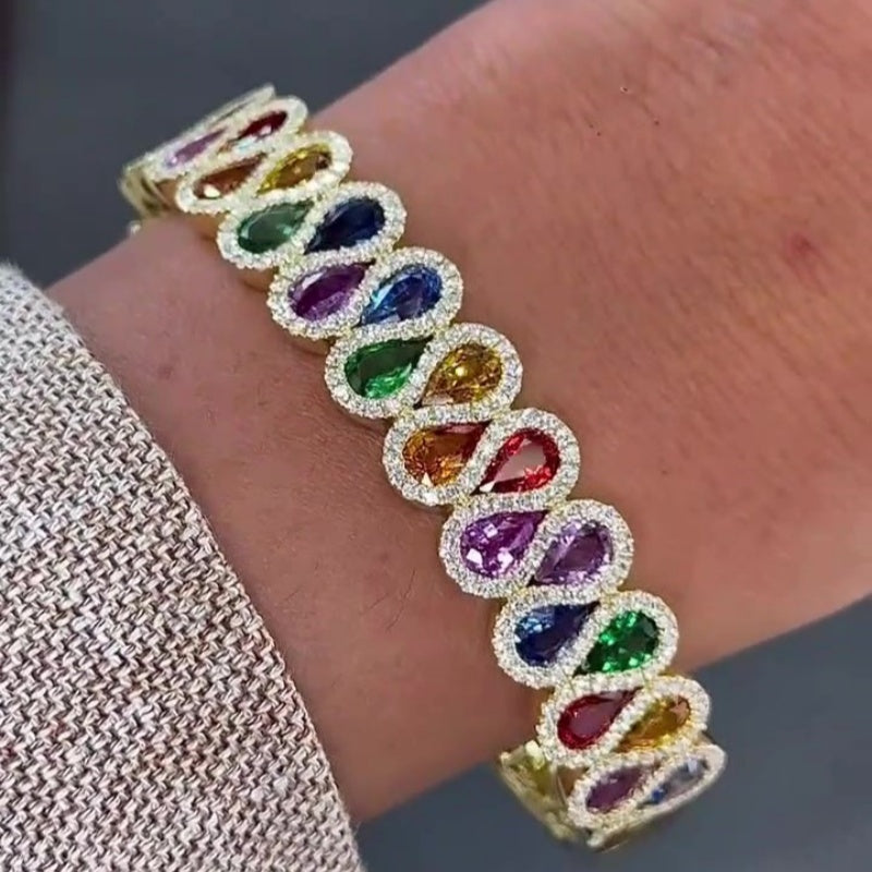 Jorrio handmade elegant rainbow teardrop gemstone bracelet