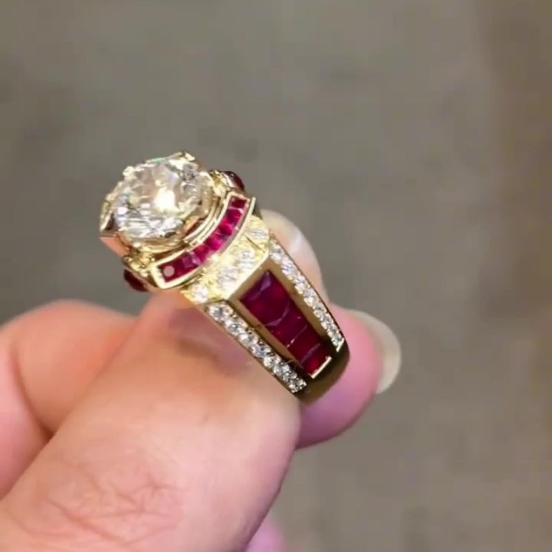 Jorrio handmade classic yet bold round cut ruby halo men's ring