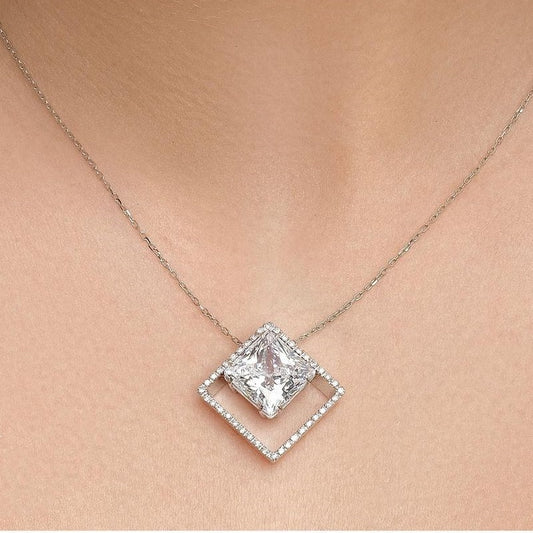 Jorrio handmade princess cut classic sterling silver necklace