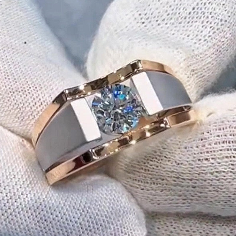 Jorrio Handmade Two-Tone Classic Round Solitaire Moissanite Men’s Ring