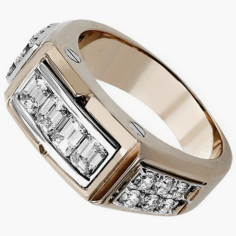 Jorrio Handmade Modern Two-Tone Emerald Cut Channel Set Men's Ring