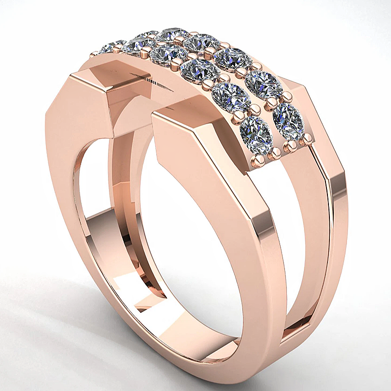 Jorrio handmade 1ct rose gold double row round pavé statement ring