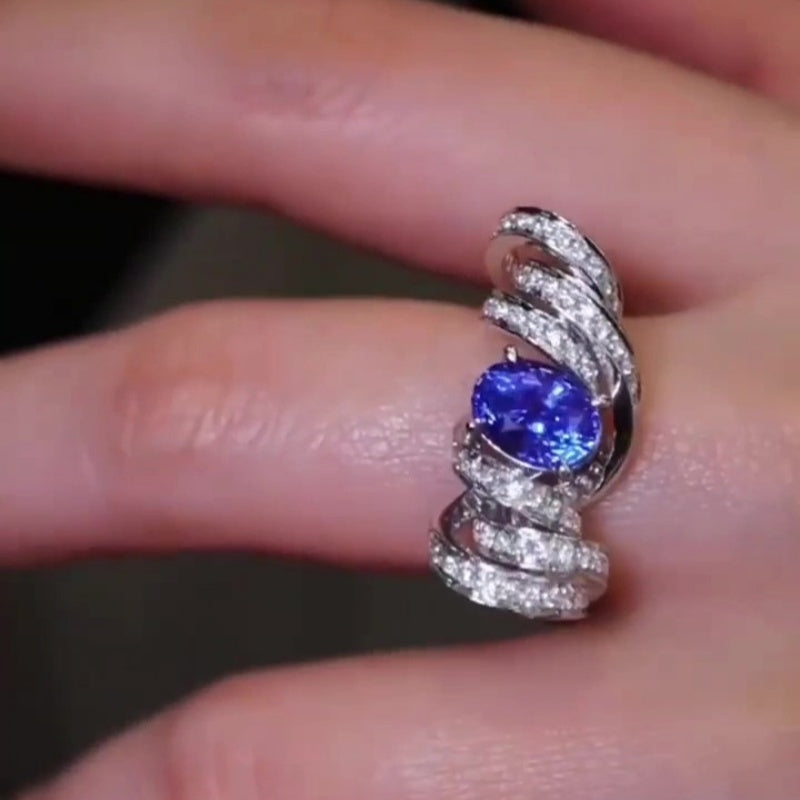 Jorrio handmade ocean blaze sapphire wave sterling silver ring