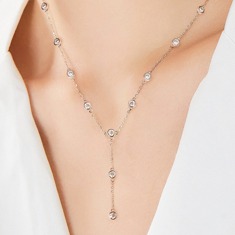 Jorrio handmade 1.1ct round cut elegant moissanite sterling silver y-necklace