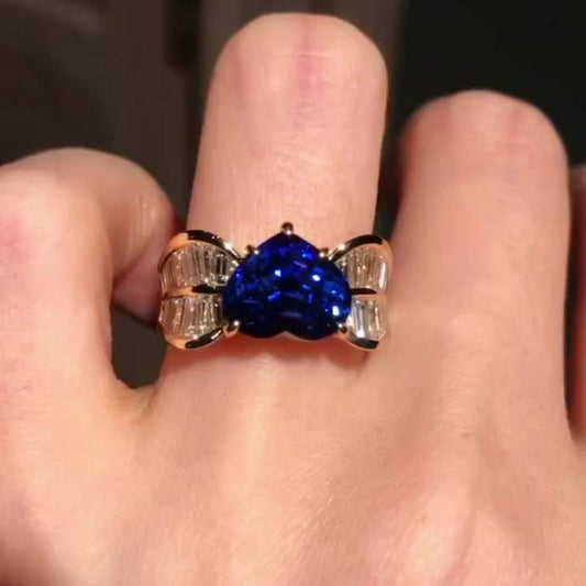 Jorrio handmade sapphire heart cut sterling silver wedding engagement ring