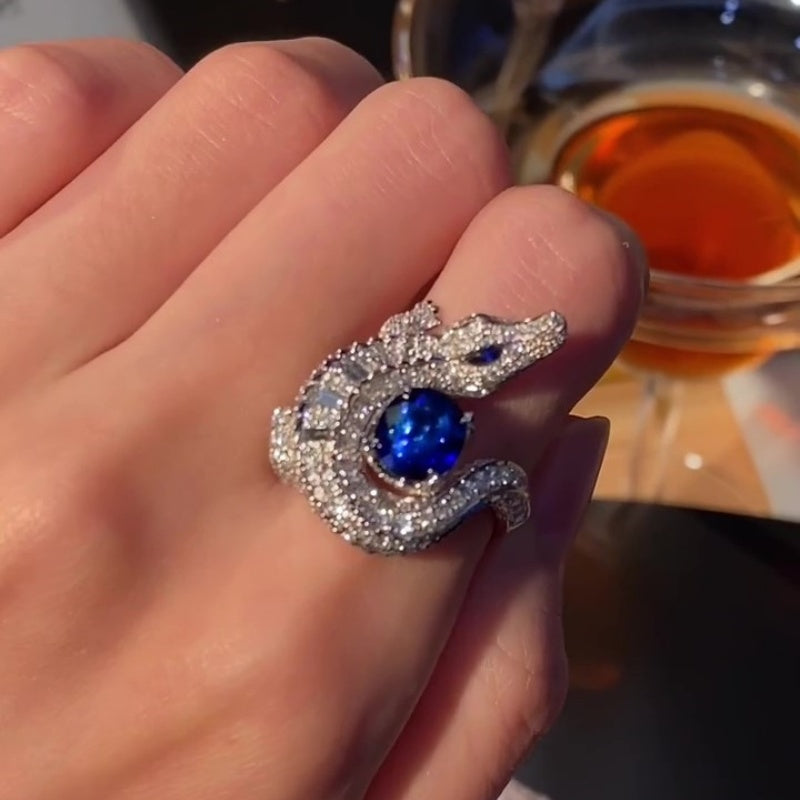 Jorrio handmade fierce charm crocodile sapphire statement men's ring