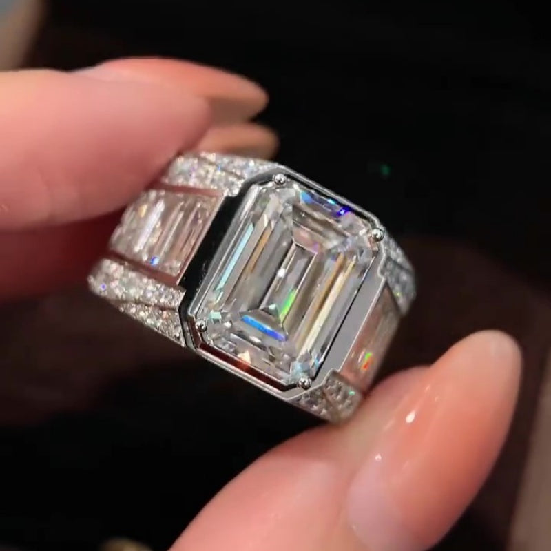 Jorrio handmade luxury & bold emerald cut masterpiece men's bling ring