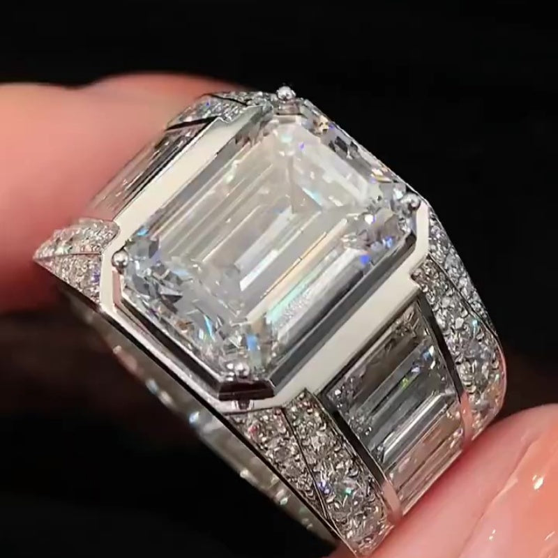 Jorrio handmade luxury & bold emerald cut masterpiece men's bling ring