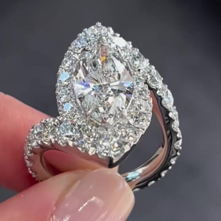 Jorrio romantic marquise cut halo sterling silver ring
