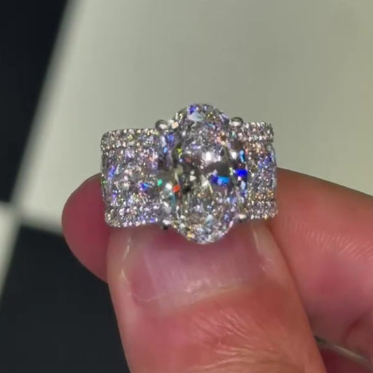 Jorrio handmade 5ct luxury oval cut multi-row sterling silver ring