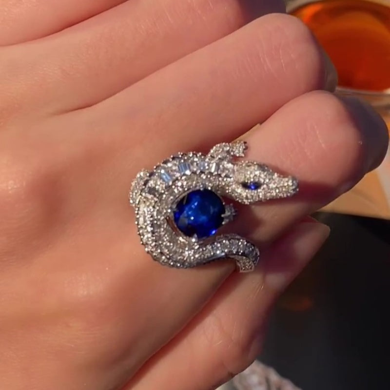 Jorrio handmade fierce charm crocodile sapphire statement men's ring