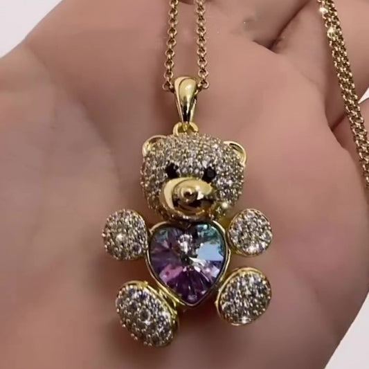 Jorrio handmade  cute bear heart cut gold sterling silver necklace