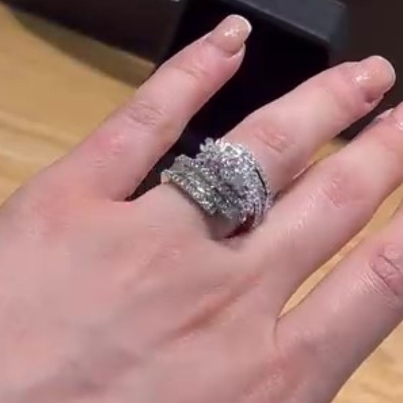 Jorrio handmade round cut dazzling multilayered sterling silver ring